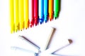 Colored markers with white background, the school returns and they too ready to color any design create anyone`s imagination