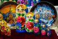 colored matrioskas at the russian shop Royalty Free Stock Photo