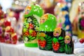 colored matrioskas at the russian shop Royalty Free Stock Photo