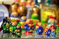 colored matrioskas at the russian shop Royalty Free Stock Photo