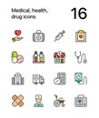 Colored Medical, health, drug icons for web and mobile design pack 1