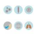 Colored medical Icons on the theme of respiration: a thermometer, lungs, watch, schedule, easy breathing in vector Royalty Free Stock Photo