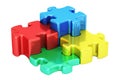 Colored metallic puzzle, business logotype concept. 3D rendering