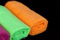 Blue, green, orange and pink microfiber cleaning cloths, Royalty Free Stock Photo