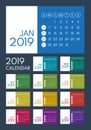Colored calendar 2019, starts sunday