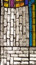 Colored mosaic stained glass window made of glass pieces. Textured window surface, backdrop texture.Texture backdrop decoration Royalty Free Stock Photo