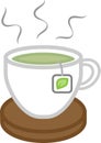 Colored mug icon on stand with hot tea bag