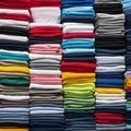 Colored multi-colored T-shirts lie in a stack Royalty Free Stock Photo