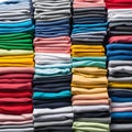 Colored multi-colored T-shirts lie in a stack