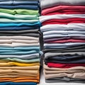 Colored multi-colored T-shirts lie in a stack. Concept of diversity in the world Royalty Free Stock Photo
