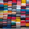 Colored multi-colored T-shirts lie in a stack. Concept of diversity in the world Royalty Free Stock Photo