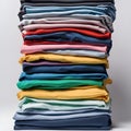 Colored multi-colored T-shirts lie in a stack. Concept of diversity in the world Royalty Free Stock Photo
