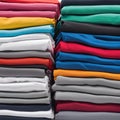 Colored multi-colored T-shirts lie in a stack