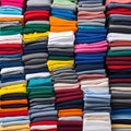 Colored multi-colored T-shirts lie in a stack Royalty Free Stock Photo