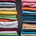 Colored multi-colored T-shirts lie in a stack. Concept of diversity in the world Royalty Free Stock Photo