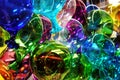 Colored murano glass balloons displayed in one of the many glass objects shops in venice. Royalty Free Stock Photo