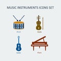 Colored music instruments icons set. Vector Royalty Free Stock Photo