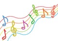 Colored music notes with lines Royalty Free Stock Photo