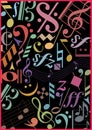 Colored music signs on black Royalty Free Stock Photo