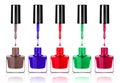 Colored nail polishes dripping from brush into bottle