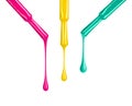 Colored nail polishes dripping from brushes isoalted on white Royalty Free Stock Photo