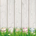 Colored Nature Easter Eggs Grass Woden Background