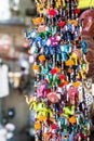 Colored colored necklaces displayed in a Greek shop