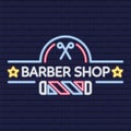 Colored neon poster Barber shop signboard Vector