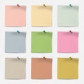 Colored note paper with push pin, memo sticker, reminder - mock-up set Royalty Free Stock Photo