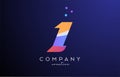 colored number 1 logo icon with dots. Yellow blue pink template design for a company and busines