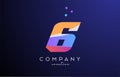 colored number 6 logo icon with dots. Yellow blue pink template design for a company and busines