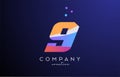 colored number 9 logo icon with dots. Yellow blue pink template design for a company and busines