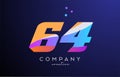colored number 64 logo icon with dots. Yellow blue pink template design for a company and busines