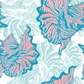 Colored ocean shells freehand hand drawn sea life seamless pattern.