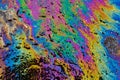 Colored oil stain on the asphalt. A rainbow slick of gasoline. Abstract background Royalty Free Stock Photo