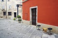 Colored old buildings in Pula town. Royalty Free Stock Photo