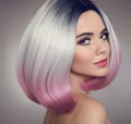 Colored Ombre bob hair extensions. Beauty makeup. Attractive Mod Royalty Free Stock Photo