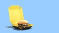colored open box for burger mokup for food presentation 3d render on blue background Royalty Free Stock Photo