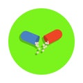 colored open medicine capsule in green badge icon. Element of science and laboratory for mobile concept and web apps. Detailed ope