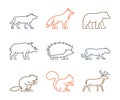 Colored outline set of forest animals. Royalty Free Stock Photo