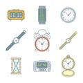 Colored outline various watches clocks icons set