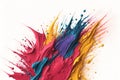 Colored paint explosion, fantasy rainbow color splash on white background