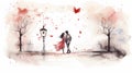 Colored paintings of couples expressing their love relationship..AI Generated