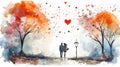 Colored paintings of couples expressing their love relationship..AI Generated