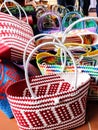 Colored palm leaf basket