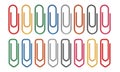 Colored paper clips. Fasteners document sheets realistic clip, office organized, color metal school stationery, announcement Royalty Free Stock Photo