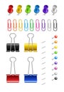 Colored paper clips and pins on a white background Royalty Free Stock Photo