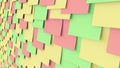 Colored paper stickers on the wall. Office work or task reminder concepts. 3D rendering Royalty Free Stock Photo