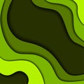 Colored paper waves, abstract, geometric background texture layers of depth in shades of green