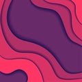Colored paper waves, abstract, geometric background texture layers of depth in shades of pink and purple